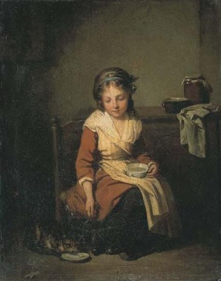 Etienne Aubry Jeune fille et son chat dans un interieur oil painting picture